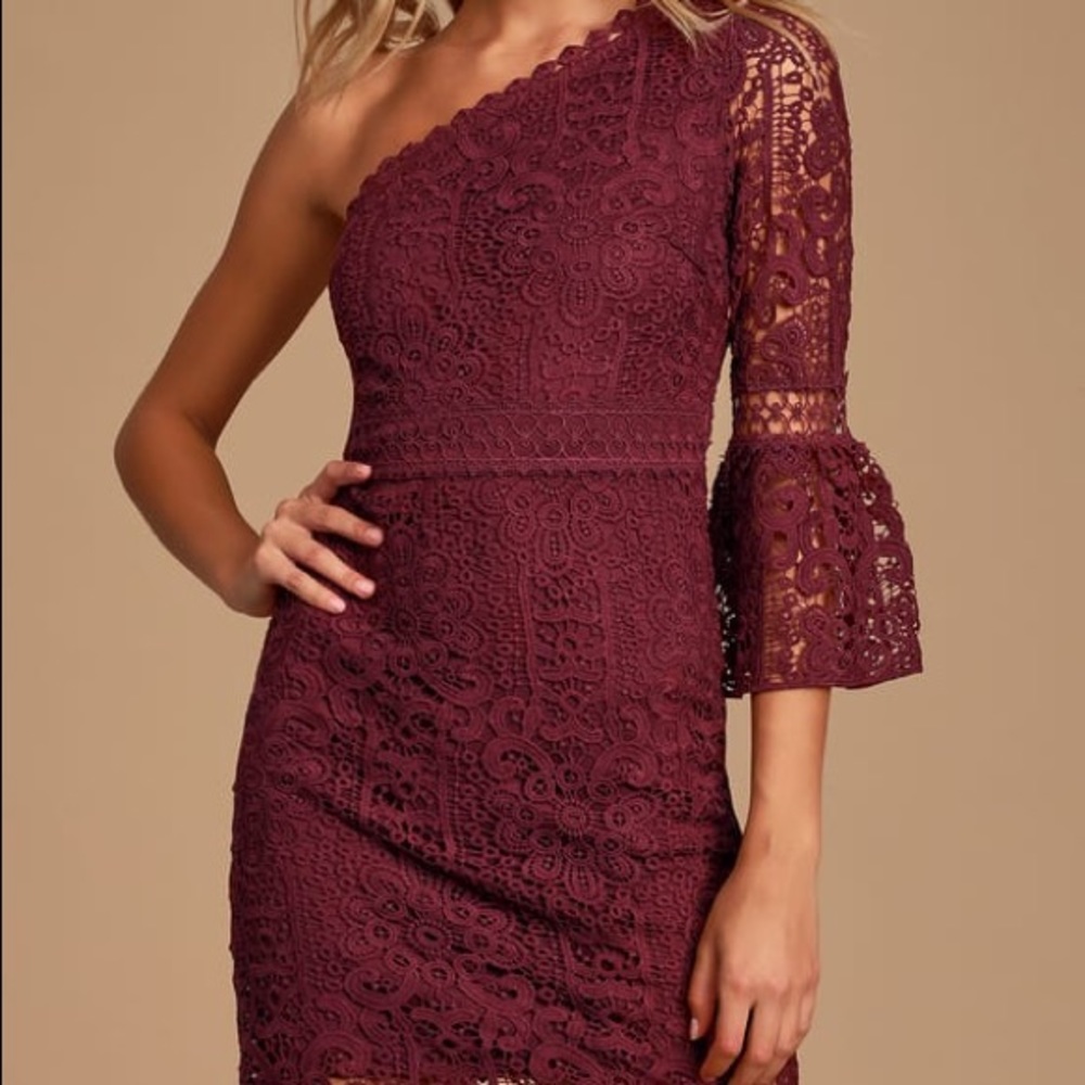 LULU’s Crochet Lace One-Shoulder Mini Dress